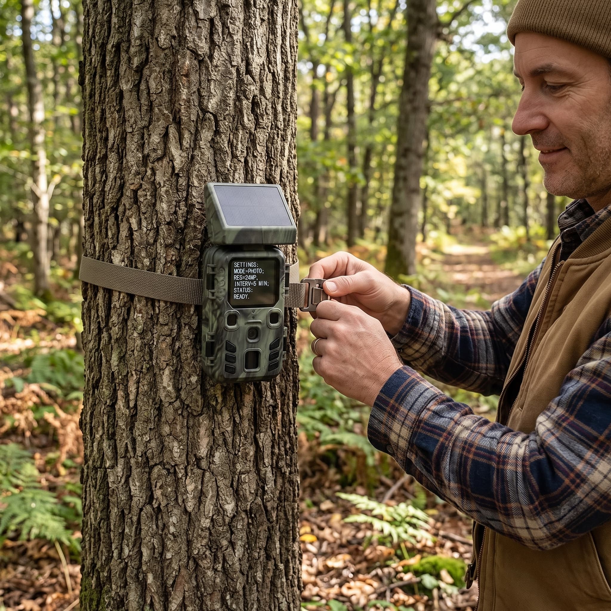 un particulier fixe la caméra sur un arbre wildtrail h20
